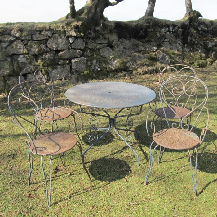 French metal garden table and four chairs